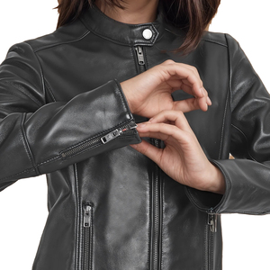 Veste en cuir véritable personnalisée pour les femmes | Vêtements d'extérieur Slim Fit pour dames à la mode | Usine de fournisseur en gros OEM ODM - Product Image 1
