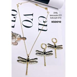 14k vàng đồ trang sức mỹ đặt 316L thép mạ Vòng cổ & bông tai với dầu màu đen nhỏ giọt Mặt dây chuyền thủ công đánh bóng bán buôn" - Product Image 2