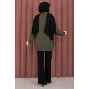 Pull en tricot à col polo de style vintage kaki avec décoration boutonnée décontractée pour la saison hivernale - Product Image 5