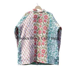 Chaqueta Acolchada Kantha de Algodón Indio Hecha a Mano, Chaqueta Corta de Invierno Reversible con Estampado Floral para Mujer, Kimono de Moda - Product Image 6