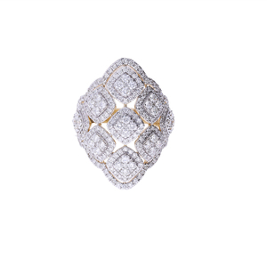 14K <b>Gold</b> Natural Diamond Women's <b>Ring</b> Rhodium Plated Wide Classic Round Brilliant Cut Cluster <b>Cocktail</b> Design Statement Piece - Product Image 1
