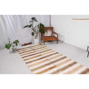 Turkish Vintage Runner Rug 3.9x11.2 ft, Kilim <b>Brown</b> <b>Wool</b> Rug - Product Image 2