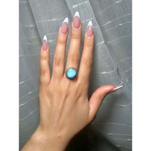 Navajo Made Golden Hill <b>Turquoise</b> & Platinum <b>Ring</b> with Oval Cut Diamond Bezel Set Size 6.25 for Everyday Wear - Product Image 5