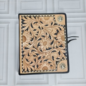 Premium Document Organizer Hot Selling <b>Tooled</b> <b>Leather</b> A4 A5 Size File Cover Floral Design Portfolio Organizer Office Binder - Product Image 1