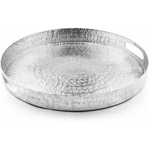 Plateau de service moderne en métal martelé nickelé pour boissons, collations et décoration élégante - Product Image 4