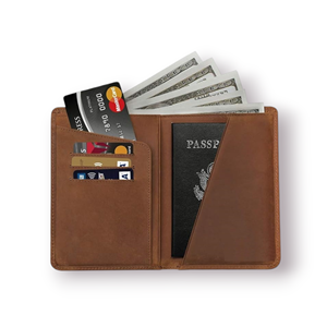 Genuine Leather Vintage <b>RFID</b> Blocking Short Passport <b>Holder</b> Slim Wallet ID <b>Card</b> <b>Holder</b> Unisex Travel Customizable Brand - Product Image 1