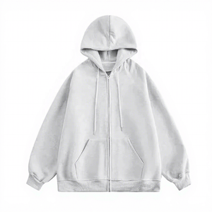 Sudadera con Capucha Unisex Blanca con Cierre, Estilo Oversize, Felpa Francesa, Color Sólido, Casual, Manga Larga, para Otoño - Product Image 2