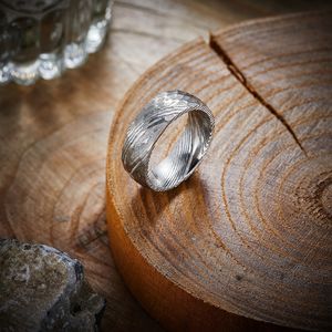 Silver Damascus Handmade Ring Unique Wedding Band Anniversary Gift <b>Hammered</b> DIY Grade Steel Customizable OEM High Quality Custom - Product Image 5