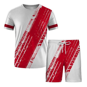 Ensemble sportif d'été pour hommes 100% coton imprimé t-shirt et survêtement court respirant grande taille High Street Fashion ensemble court - Product Image 5
