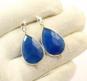 Blue Quartz Gemstone 925 Sterling <b>Silver</b> Rhodium Plated Bezel Setting Minimalist Women's <b>Stud</b> <b>Earrings</b> for Wholesale - Product Image 4