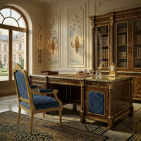 Lit à baldaquin classique européen sur mesure, cadre en bois foncé, tête de lit en velours bleu, pour villa de luxe, suite d'hôtel