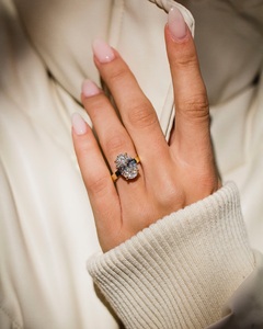 12x8mm Oval Cut Moissanite Diamond Three Stone Engagement Ring Oval Side Stones Sterling Silver 18K Gold Plated | Bridal Wedding - Product Image 1