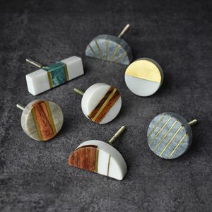 Perilla de Cajón Clásica de Mármol Blanco y Latón, Herraje Decorativo para Muebles de Gabinete, Minimalista, Elegante, al por Mayor - Product Image 1
