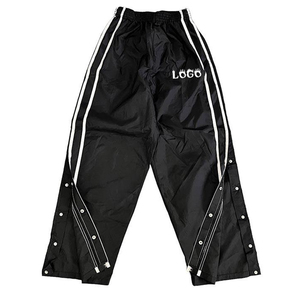Jogging évasé à rayures boutons-pression sur le côté de haute qualité coupe-vent noir personnalisé pantalon en nylon pantalon de style décontracté moyen - Product Image 1