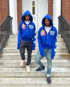 Survêtements deux pièces en coton personnalisés brodés en détresse survêtements vintage évasés délavés à l'acide de style urbain surdimensionnés - Product Image 6