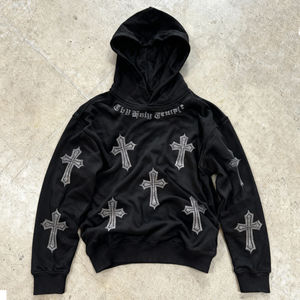 ผู้ผลิตเสื้อฮู้ดดี้ประดับเพชรคุณภาพดีที่สุดแบบ OEM เสื้อฮู้ดดี้ผ้าฝ้ายหวีสีดำประดับเพชรแบบกำหนดเอง เสื้อฮู้ดดี้สตรีทแวร์ผู้ชาย - Product Image 6