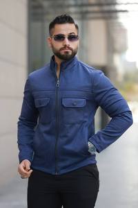 Vêtements d'extérieur décontractés à manches longues zippés kaki d'hiver pour hommes veste Streetwear à col en velours côtelé avec décoration à boutons tissu chaud - Product Image 3