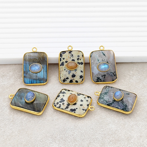 Colgantes finos de Plata de Ley 925, abalorios rectangulares lisos de jaspe dálmata con incrustaciones de piedras preciosas, ajuste de bisel, fabricación de collares a granel - Product Image 6