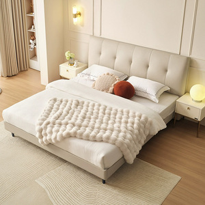Italiano minimalista imbottito in pelle telaio con morbida testiera <span class=keywords><strong>imbottita</strong></span> <span class=keywords><strong>letto</strong></span> <span class=keywords><strong>matrimoniale</strong></span> moderno per appartamento camera da <span class=keywords><strong>letto</strong></span> principale - Product Image 1
