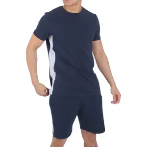 코튼 저지 Twinsets O 넥 하프 슬리브 티셔츠 및 반바지 패널 화이트 OEM 로고 남성 트윈 세트