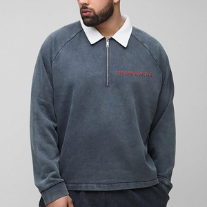 2025 nouveau arrivé grande taille lavé à l'acide quart fermeture éclair col contrasté poids lourd respirant sweats à capuche et sweats pour hommes - Product Image 4