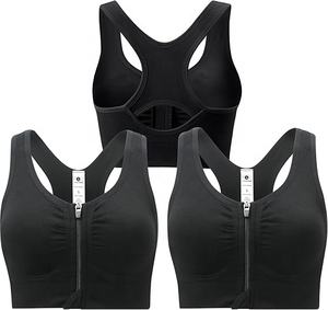 Sujetador deportivo de alto impacto a prueba de golpes con cremallera frontal, talla grande, para mujer, chaleco de fitness y yoga con espalda de malla transpirable y almohadillas extraíbles - Product Image 4