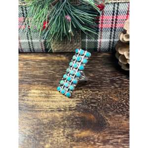 Navajo Handmade <b>Statement</b> <b>Ring</b> Kingman Turquoise & Sterling <b>Silver</b> Cluster Bezel Setting Size 9.25 for Everyday Wear - Product Image 3