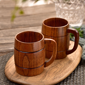 Tasse à bière en bois créative avec poignée, tasses à café et soucoupes avec poignée pour boire - Product Image 1