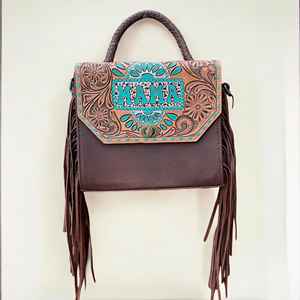 Bolso de mano con solapa cruzada de cuero genuino Floral de nuevo diseño bohemio moderno personalizado para mujer bolso de verano Floral portátil - Product Image 6