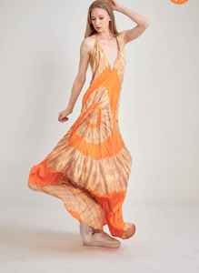 Tie Dye Summer Long Maxi Dress Boho sin mangas con cuello en V 100% Rayon Festival Clothing Backless Long Maxi Dress - Product Image 3