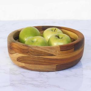 Bols ronds en bois de teck mosaïque Nouveau design Plateau rond de haute qualité Bol de service en bois naturel Ustensiles de cuisine Vente en gros Vietnam - Product Image 4