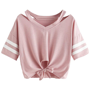 Camiseta corta de algodón de ajuste cómodo para mujer, Camiseta estampada de verano para uso diario y trajes Casuales - Product Image 3