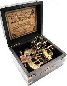 OCEAN J. Scott London Brass Ship History Sextant with Hardwood Box. Vintage Solid Antique Brass Nautical Functional .