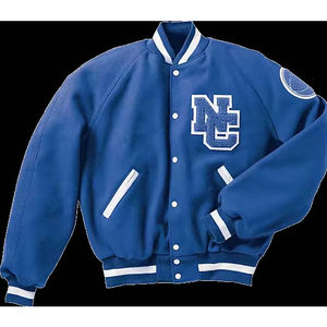 High-Street unisexe rayures bas et col montant serviette patchs de broderie laine et cuir manches hommes varsité vestes Style de rue - Product Image 5