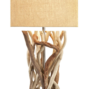 Base de lampe de table en bois flotté de style d'art populaire en teck poli - Product Image 1
