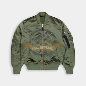 Venta al por mayor de alta calidad Petite Green Satin Bomber Jacket Zip Front con mangas elásticas Stand Collar Winter High Street Style - Product Image 1