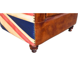 Sofá Vintage de 2 Plazas con Diseño de la Bandera Británica, Tapizado en Cuero y Lona, con Estructura de Madera - Product Image 6