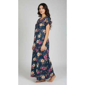 Camisón Largo Estampado Cómodo para Mujer, Marca Alpine, Tejido de Sarga, Mangas Cortas, Bolsillos Laterales, Talla XL, Ropa de Dormir - Product Image 3