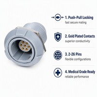Conector Circular Push-Pull Serie P de BEXKOM, 4 Pines, Receptáculo Fijo Azul, Latón Chapado en Oro, Grado Médico, Bajo Costo
