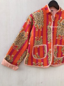 <b>Quilted</b> Floral Handmade Bohemian Jackets Cotton Floral Style Fall Winter Jacket Coat Street wear reversible gift for her - Product Image 2