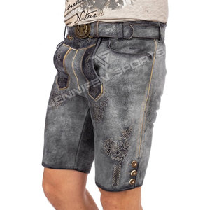 Popular moda hombres Lederhosen corto cuero de vaca genuino cuero suave bordado frontal botones cierre lados y bolsillos traseros - Product Image 4