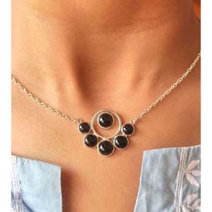 Handmade Black Onyx <b>Pendant</b> <b>Chain</b> Geometric Sterling <b>Silver</b> Design Boho Style Necklace <b>for</b> Women's Birthday Christmas Gift - Product Image 2