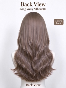 Peluca de Cabello Humano Largo y Ondulado Color Marrón Lino, Fibra Sintética con Ondas Suaves, Línea de Cabello Natural para Uso Diario - Product Image 5