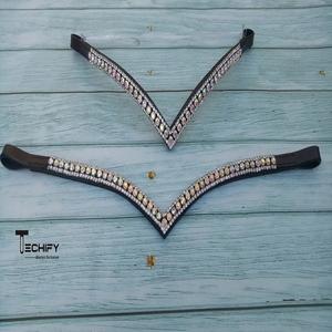 Haute qualité dernière conception en cuir équestre sourcil bande avec bleu foncé bleu congelé bleu clair strass bandeaux - Product Image 1