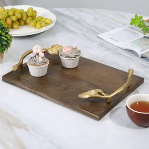 Bandeja Rectangular de Madera de Acacia con Asas de Rama de Hoja Metálica Dorada, Plato Decorativo de Madera para Comida, para Mesa de Centro, Hotel - Product Image 1