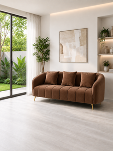 Modern Alexis Brown Wood Sectional <b>Sofa</b> with Custom Fabric Three Seat Modular Design for Hotel Hospital Villa Living Room Decor - Product Image 2