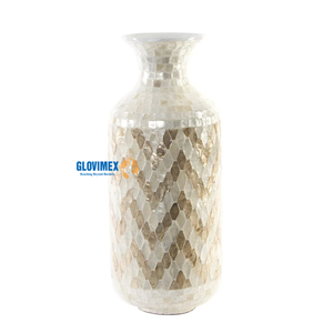 Vase Cylindrique Moderne en Nacre Capiz de Haute Qualité, Vase de Sol Durable Tressé à la Main Écologique pour la Décoration Intérieure - Product Image 1
