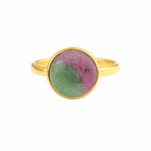 10มิลลิเมตรทับทิมธรรมชาติ zoisite Cabochon ชุบทอง18K 925เงินมินิมอลเครื่องประดับดีแหวนสำหรับผู้หญิง - Product Image 2