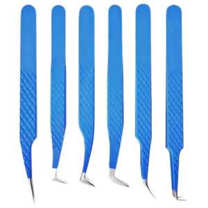Juego de Pinzas para Pestañas de Acero Inoxidable de Alta Calidad, 6 Piezas, Color Azul, Punta Puntiaguda, por TARIQ MFG CO - Product Image 4