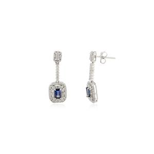 Personalizado hecho a mano nuevo diseño azul zafiro y Diamante mujeres gota pendientes fino sólido 14K oro blanco joyería de piedras preciosas naturales - Product Image 3